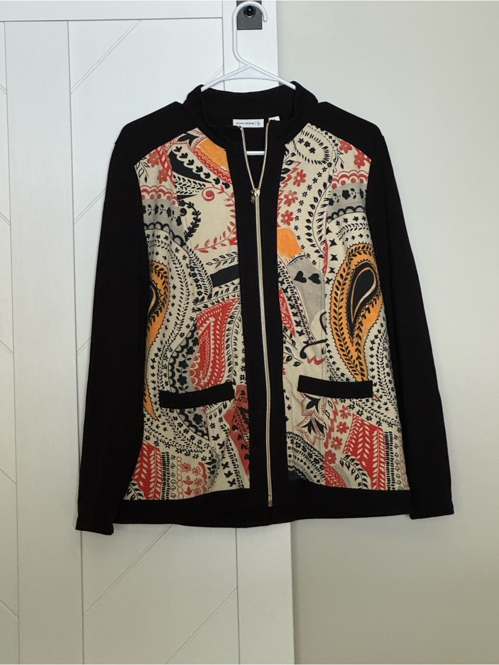 Susan Graver Paisley Zip Front Jacket Black Multi Size M - Picture 5 of 8